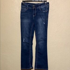 Wallflower Jeans 9 Jr Blue Bootcut Embellished Embroidered Logo Mid Rise Cotton